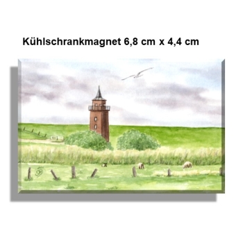Kühlschrankmagnet  Aquarell Kunst Druck Kunstdruck Strandkorb Sonnenuntergang Dänemark Nordsee Dagebüll Leuchtturm mit Schafe - DB2